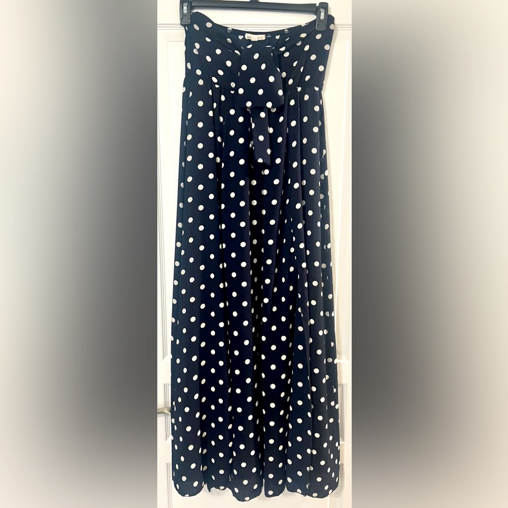 Newbury Kustom navy and white sweetheart maxi dress with front tie detail.